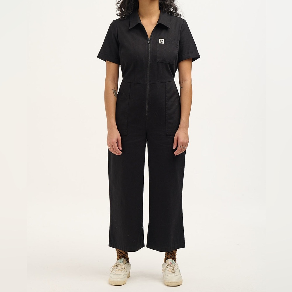 Lucy & Yak Black Ragon Crop Short Sleeve Cotton Jumpsuit Size 0 Petite